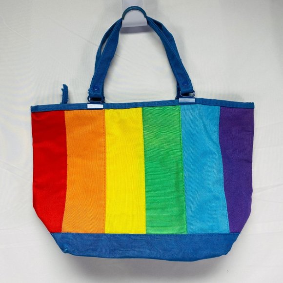 Vintage Rainbow Color Small Tote Bag Purse Airborne Zip Closure - Picture 2 of 10